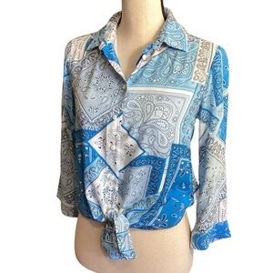 DeFacto‎ Viscose Bandana Mushroom Print Lightweight Button Down Blouse, XSmall